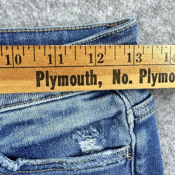 Vervet Blue Distressed Jeans Womens 27 Button Fly Slim Ankle Medium Wash Stretch - Picture 5 of 13